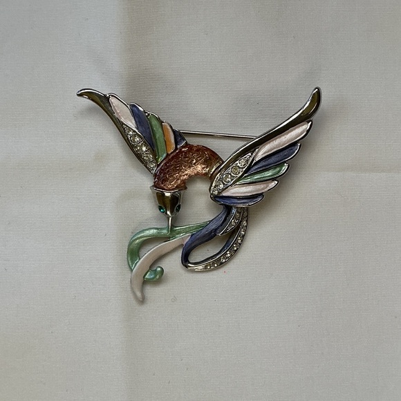 Jewelry - Silver Tone And Enamel Bird Brooch